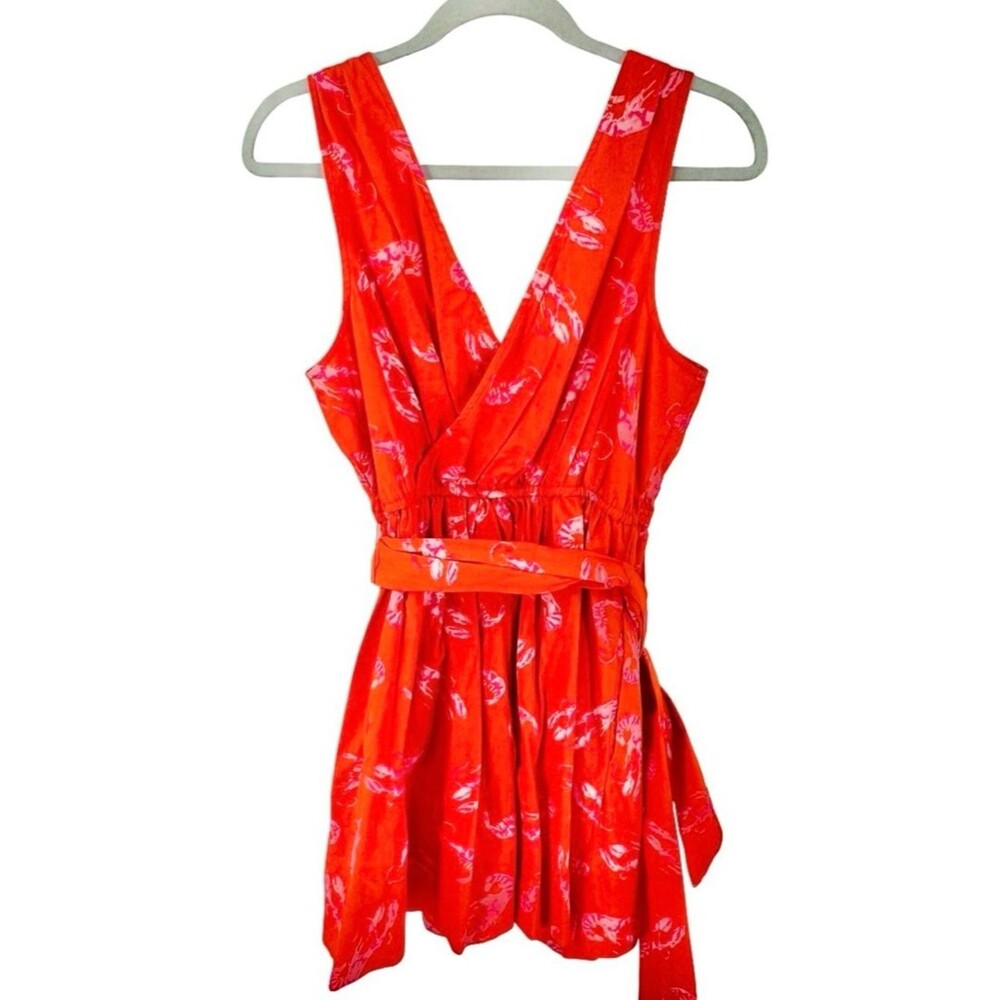 Anthropologie Maeve Flirty Wrap Mini Dress Orange Red Lobster Print Petite XS
